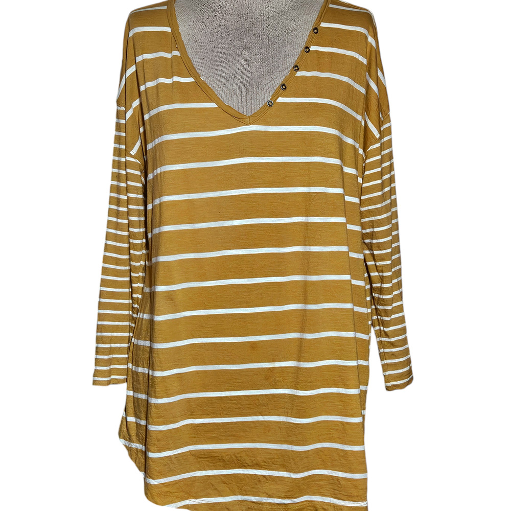 Yellow Striped Cotton Blend Tee Size Large
